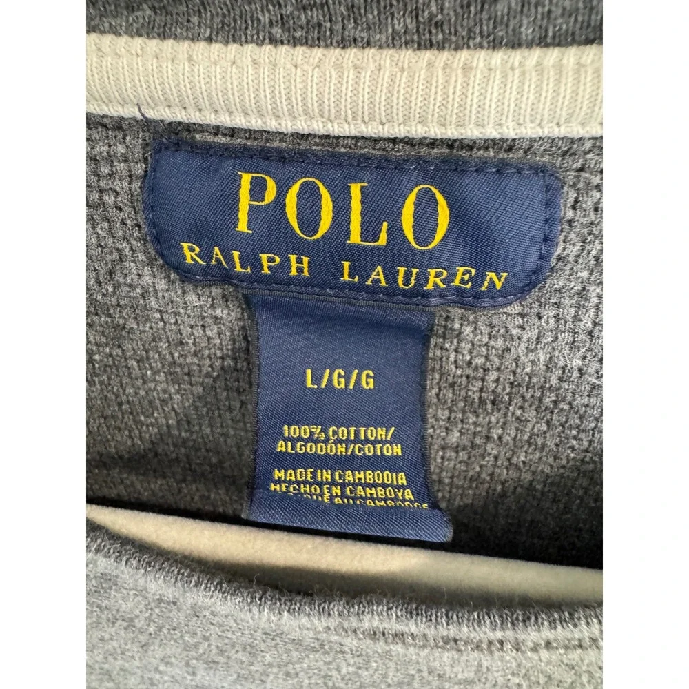 Polo‎ Ralph Lauren Mens Gray Waffle Knit Thermal Long Sleeve Shirt Size Large